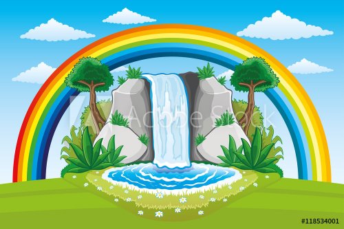 Beautiful waterfall and rainbow. - 901148009