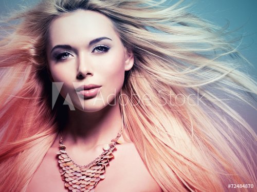 beautiful  woman with long white  hair in tinting colorize style - 901143640