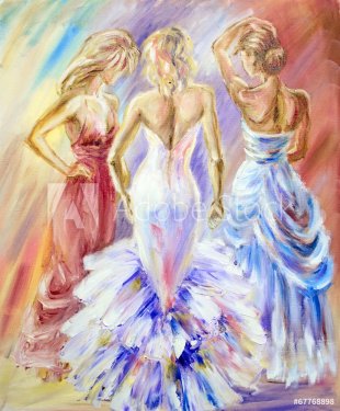 Beautiful women at the ball. Oil painting. - 901142958