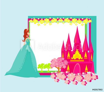 Beautiful young princess in front of her castle - abstract frame