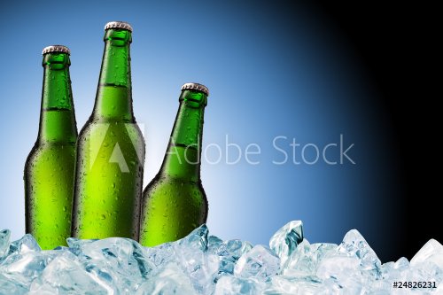 Beer Bottle with water drops on the white - 900634949