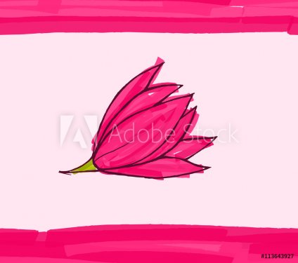 Big pink flower on pink with stripes - 901147845