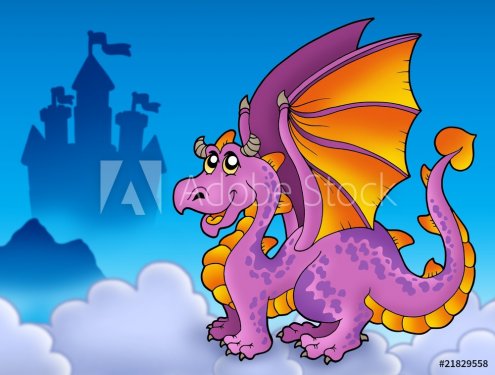 Big purple dragon near castle - 900492289