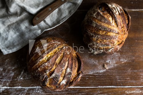 Big round loaves of bread food photography recipe ideas - 901152493