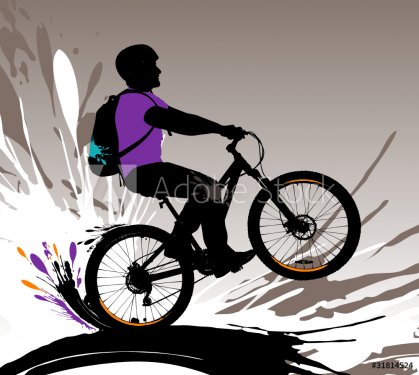 Biker silhouette, vector illustration with splashes. - 900868389