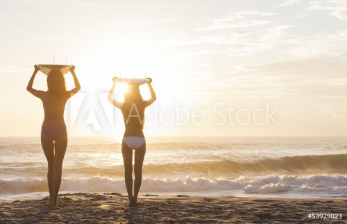 Bikini Women Surfers & Surfboards Sunset Beach