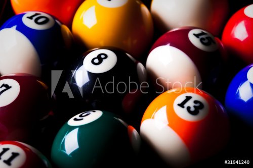 Billiard balls over table