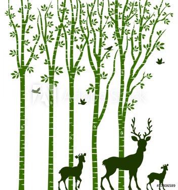 Birch Tree with Deer - 901146944