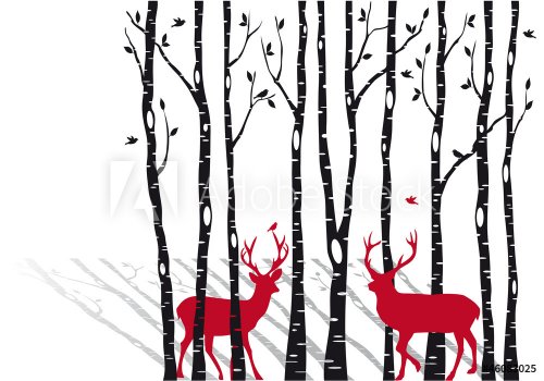 birch trees with christmas deers, vector