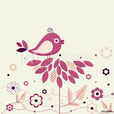 Bird and polka dot flowers - 900465873