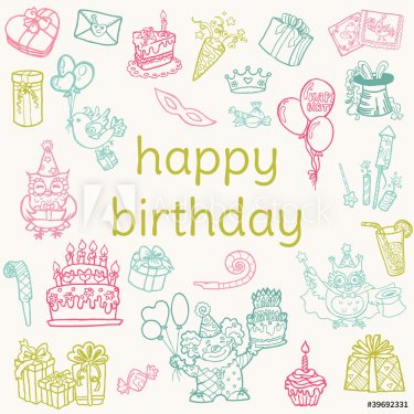 Birthday Card - with hand drawn elements - for Scrapbook, Invita - 900600980