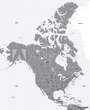 Black and white map of the USA and Canada - 901149090