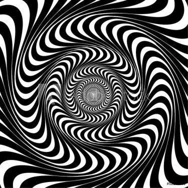 Black and white swirl lines. Optical illusion background, vector
