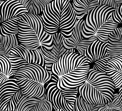 black and white tropical leaves seamless pattern - 901152337