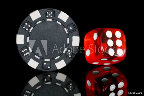 black poker chip with dice - 901139902