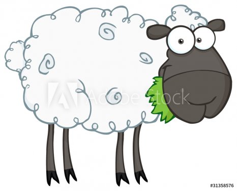 Black Sheep Cartoon Character Eating A Grass - 900454236
