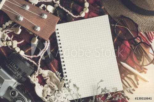 Blank notebook with ukulele and vacation stuff - 901148982