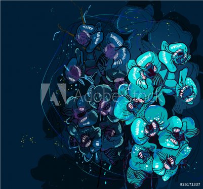 blue orchids on a dark background