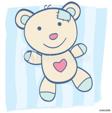 Blue Teddy bear with heart. Children's Toy. Vector Illustration.