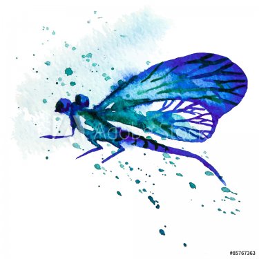 Blue Watercolor Dragonfly - 901147750