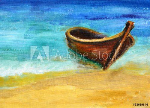 Boat on the beach, oil painting on canvas