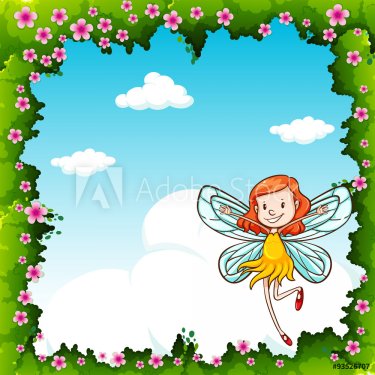 Border design with fairy flying in the sky - 901146026