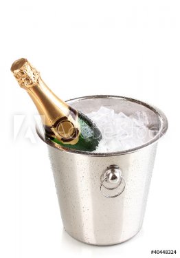 Bottle of champagne in bucket isolated on white - 900379485
