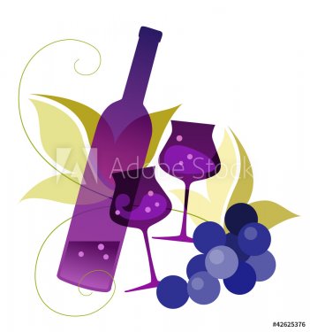 Bottle, wineglassses and grape - 900468917