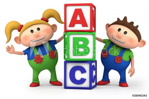 boy and girl with ABC blocks - 900452510