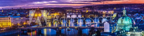 Bridges in Prague over the river at sunset - 901149851