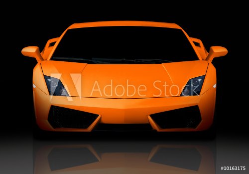 Bright orange modern supercar in studio. Front view. - 900464403