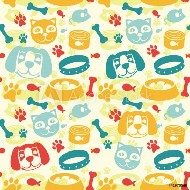 bright seamless pattern with funny cat and dog