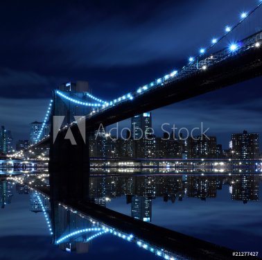 Brooklyn Bridge and Manhattan Skyline At Night, New York City - 900003036