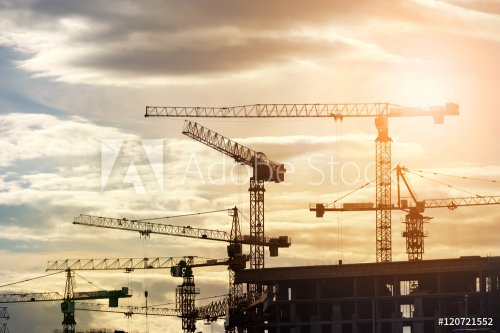 Building construction site at sunset - 901152750