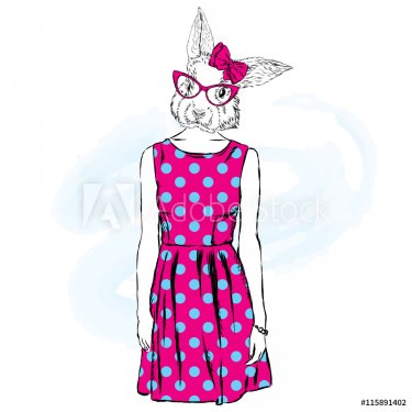 Bunny with the human body in a dress and sunglasses. Vector illustration. - 901147705