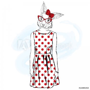 Bunny with the human body in a dress and sunglasses. Vector illustration. - 901147706