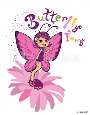 Butterfly fairy smiling on top of a pink daisy - 901138706