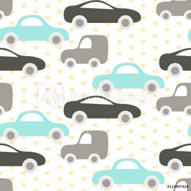 Car cute baby vector seamless pattern. Kid fabric and apparel design. Baby bl... - 901148681