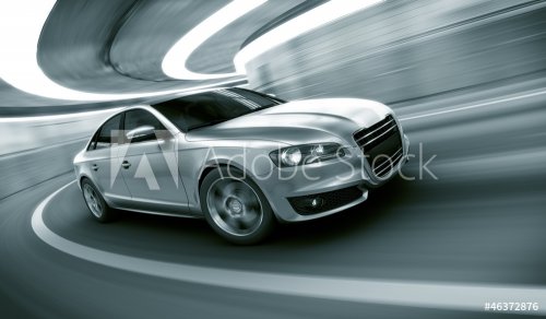 Car driving fast in tunnel - 901143264