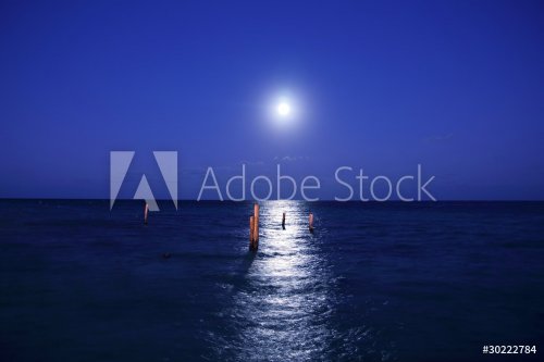 caribbean moon night sea reflection scenic - 901143584