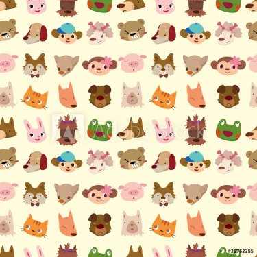 cartoon animal face seamless pattern - 900469499