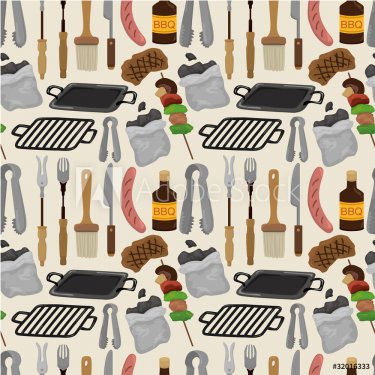 cartoon barbeque party tool seamless pattern - 900469512