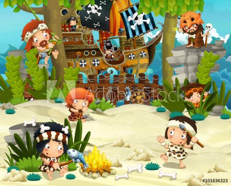 Cartoon illustration - pirates on the wild island - illustration for the chil... - 901148059
