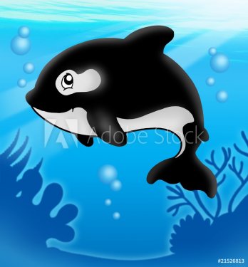 Cartoon killer whale in sea - 900492177