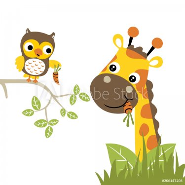Cartoon of giraffe and owl. Eps 10 - 901151700