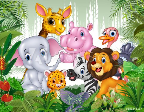 Cartoon wild animal in the jungle - 901151709