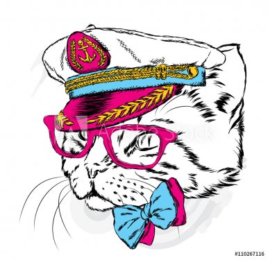 Cat in the captain's cap. Vector illustration. - 901147678