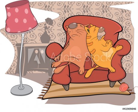 Cats friends sleep on a sofa. Cartoon - 900458648