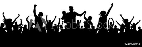 Celebration people silhouette. Crowd concert party audience. Soccer cheer fan goal. Cheerful crowd vector