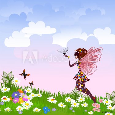 Celestial Fairy on a flower meadow - 901138409